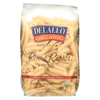 Delallo - Organic Penne Rigate Pasta - Case of 16 - 1 lb.