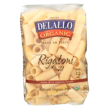 Delallo - Organic Rigatoni Pasta - Case of 16 - 1 lb.