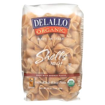 Delallo - Organic Whole Wheat Pasta Shells - Case of 16 - 1 lb.