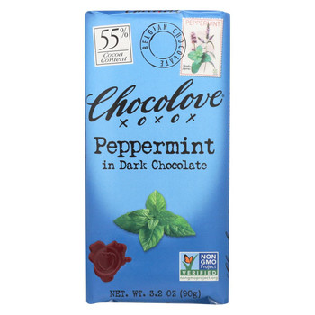 Chocolove Xoxox - Premium Chocolate Bar - Dark Chocolate - Peppermint - 3.2 oz Bars - Case of 12