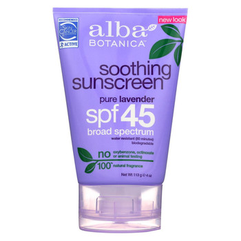 Alba Botanica - Very Emollient Natural Sunblock SPF 45 Pure Lavender - 4 fl oz Alba Botanica - Very Emollient Natural Sunblock SPF 45 Pure Lavender - 4 fl oz