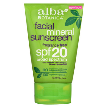 Alba Botanica Natural Sunblock - Very Emollient - Mineral SPF 20 - Facial - 4 oz