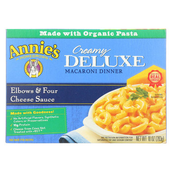 Annies Homegrown Macaroni Dinner - Creamy Deluxe - Elbows and Four Cheese Sauce - 10 oz - case of 12