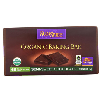 Sunspire Foods Organic 65 Percent Cacao Semi - Sweet Baking Bar - Case of 12 - 4 oz.