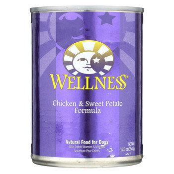 Wellness Pet Products Dog Food - Chicken and Sweet Potato Recipe - Case of 12 - 12.5 oz.