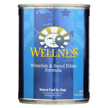 Wellness Pet Products Dog Food - Whitefish and Sweet Potato Recipe - Case of 12 - 12.5 oz.