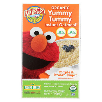 Earth's Best Sesame Street Maple and Brown Sugar Organic Yummy Tummy Instant Oatmeal - Case of 12 - 15.1 oz.