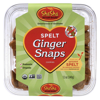 Shasha Bread Organic Spelt Ginger Snap Cookies - Case of 16 - 12 oz Shasha Bread Organic Spelt Ginger Snap Cookies - Case of 16 - 12 oz