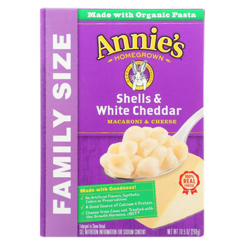 Annie's Homegrown Family Size Shells and White Cheddar Mac and Cheese - Case of 6 - 10.5 oz.