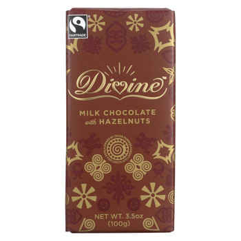 Divine Chocolate Bar - Milk Chocolate - Hazelnuts - 3.5 oz Bars - Case of 10