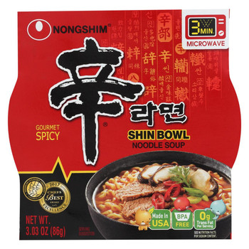 Nong Shim Noodle Soup Bowl - Shin - Case of 12 - 3.03 oz.