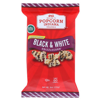 Popcorn Indiana Kettle Corn - Black and White Drizzle - Case of 12 - 6 oz