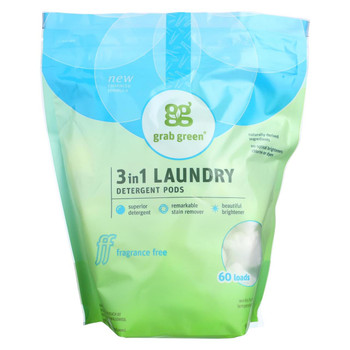 Grab Green Laundry Detergent - Fragrance Free - Case of 4 - 60 Count