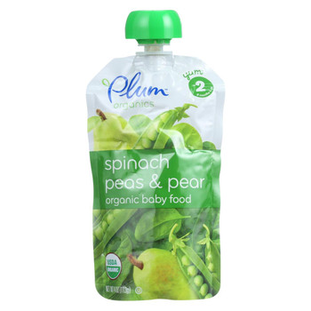 Plum Organics Baby Food - Organic - Spinach Peas and Pear - Stage 2 - 6 Months and Up - 3.5 .oz - Case of 6