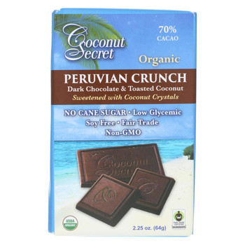 Coconut Secret - Organic Chocolate Crunch Bar - Peruvian Dark Chocolate Crunch - Case of 12 - 2.25 oz Bars