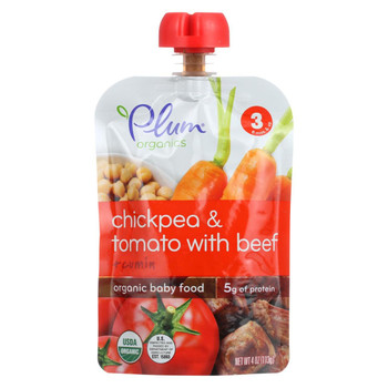 Plum Organics Stage 3 Meals Baby Food - Chickpea and Tomato with Beef + Cumin - Case of 6 - 4 oz.