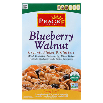 Peace Cereal Organic Flakes and Clusters - Blueberry Walnut - Case of 6 - 11 oz.