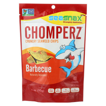 Seasnax Chomperz Crunchy Seaweed Chips - Barbecue - Case of 8 - 1 oz.
