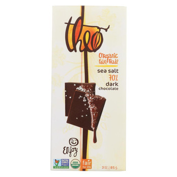 Theo Chocolate Organic Chocolate Bar - Classic - Dark Chocolate - 70 Percent Cacao - Sea Salt - 3 oz Bars - Case of 12