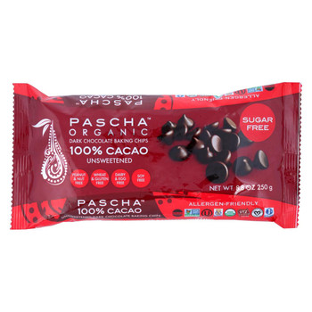 Pascha Chocolate Chips - Dark Unsweetened - Case of 6 - 8.8 oz.