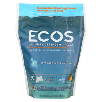 Earth Friendly Laundry Detergent Packs - Ultra Liq Ecos - 20 pods - Free and Clear - 17.98 oz - case of 6