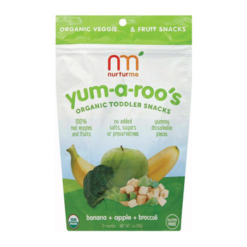 Nurturme Yum - A - Roo's Organic Toddler Snacks - Banana, Apple and Broccoli - Case of 6 - 1 oz. Nurturme Yum - A - Roo's Organic Toddler Snacks - Banana, Apple and Broccoli - Case of 6 - 1 oz.