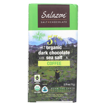 Salazon Chocolate Bar - Organic - 57 Percent Dark Chocolate - Sea Salt and Coffee - 2.75 oz - case of 12