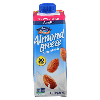 Almond Breeze Almond Milk Unsweetened Vanilla Single  - Case of 12 - 8 fl oz.