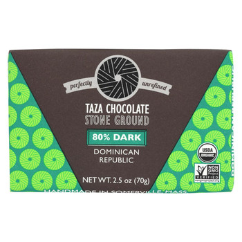 Taza Chocolate Stone Ground Organic Dark Chocolate Bar - 80 Percent Dark Dominican Republic Cacao - Case of 10 - 2.5 oz.