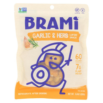 Brami Lupini Snack - Garlic and Herb - Case of 8 - 5.3 oz.