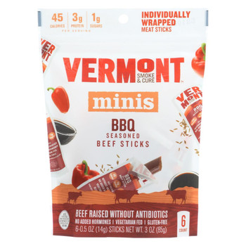 Vermont Smoke and Cure Beef Stick - BBQ - Case of 8 - 6/.5 oz