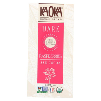 Kaoka Chocolate Bar - Raspberries 55% Cocoa  - Case of 12 - 3.5 oz.