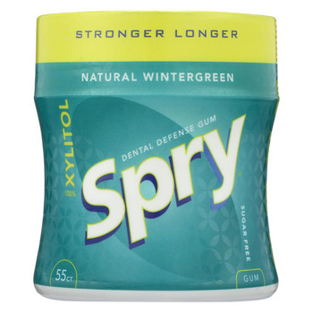 Spry Xylitol Gum - Stronger Longer Wintergreen - Case of 6 - 55 count