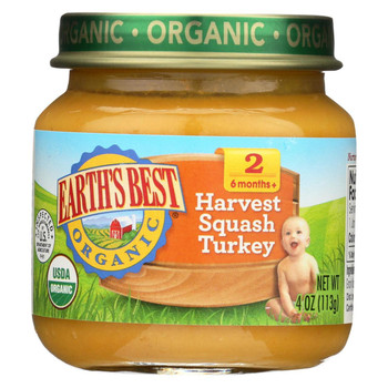 Earth's Best Organic Harvest Turkey Squash Baby Food - Stage 2 - Case of 12 - 4 oz.