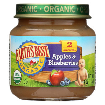 Earth's Best Organic Apples and Blueberries Baby Food - Stage 2 - Case of 12 - 4 oz.