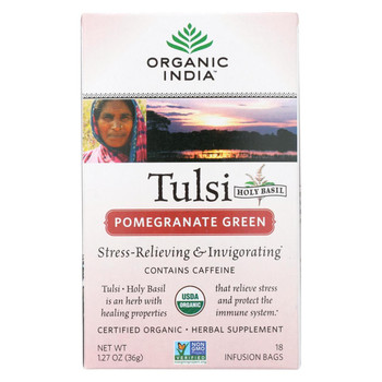 Organic India Tulsi Tea Pomegranate Green - 18 Tea Bags - Case of 6