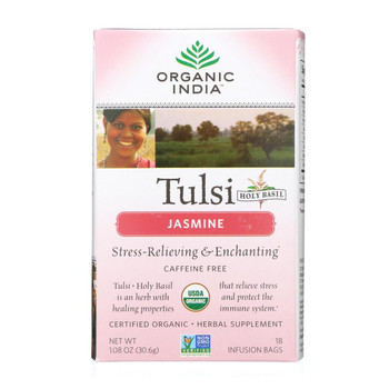 Organic India Organic Tulsi Tea - Jasmine - Caffeine Free - Infusion Bags - 18 Tea Bags - Case of 7