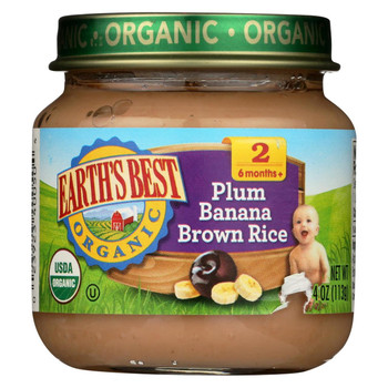 Earth's Best Organic Plum Banana Brown Rice Baby Food - Stage 2 - Case of 12 - 4 oz.