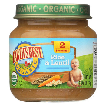 Earth's Best Organic Rice and Lentil Dinner Baby Food - Stage 2 - Case of 12 - 4 oz.