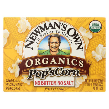 Newman's Own Organics Organic Popcorn - Unsalted - Case of 12 - 2.8 oz.