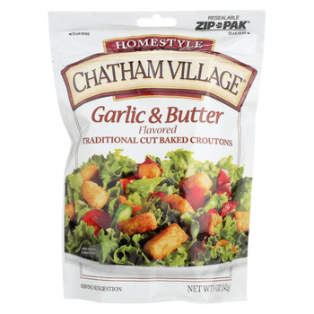 Chatham Village Traditional Cut Croutons - Garlic and Butter - Case of 12 - 5 oz.