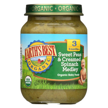 Earth's Best Organic Sweet Peas and Creamed Spinach Medley Baby Food - Stage 3 - Case of 12 - 6 oz.