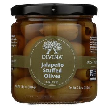 Divina - Green Olives Stuffed with Jalapeno Peppers - Case of 6 - 7.8 oz.