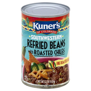 Kuner Refried Pinto Beans - Roasted Chiles - 15.5 oz.