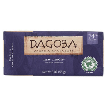 Dagoba Organic Chocolate Bar - Bittersweet Dark Chocolate - 74 Percent Cacao - New Moon - 2 oz Bars - Case of 12