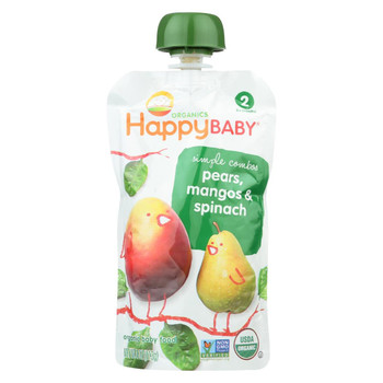 Happy Baby Organic Baby Food Stage 2 Spinach Mango and Pear - 3.5 oz - Case of 16