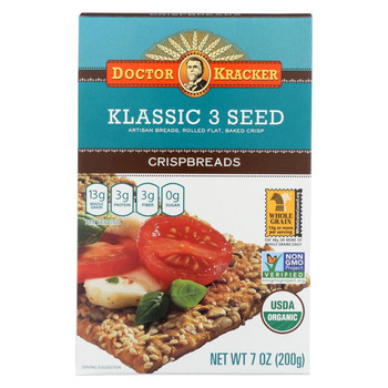 Doctor Kracker Klassic 3 Seed Crispbreads - Case of 6 - 7 oz.