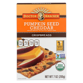 Doctor Kracker Pumpkin Seed Cheddar Crispbreads - Case of 6 - 7 oz.