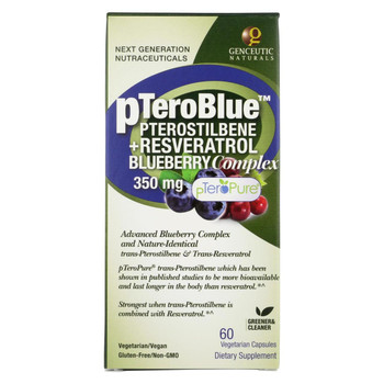 Genceutic Naturals pTeroBlue Pterostilbene Plus Resveratrol - 350 mg - 60 Vcaps