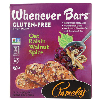 Pamela's Products - Oat Spice Whenever Bars - Raisin Walnut - Case of 6 - 1.41 oz.